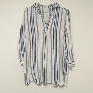4Our Dreamers Blue, White and Metalic Striped Casual Oversized Tunic Shirt Small
